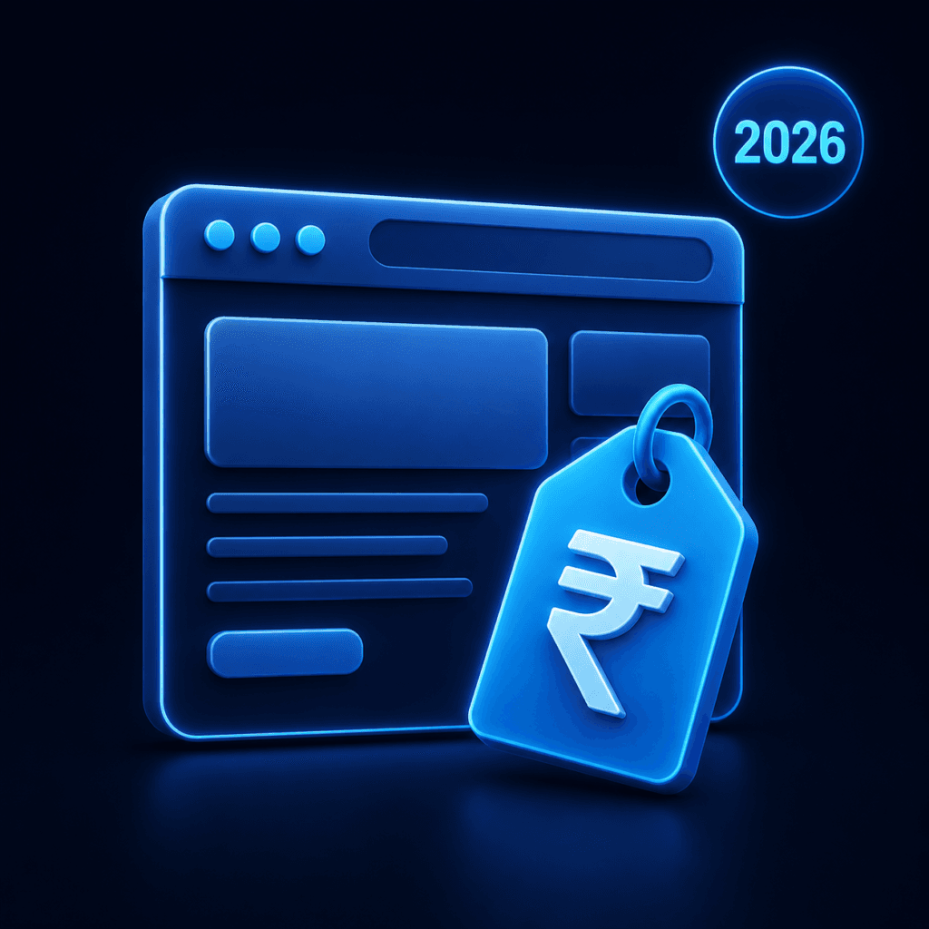 Website cost in India 2026 — rupee symbol and browser window icon