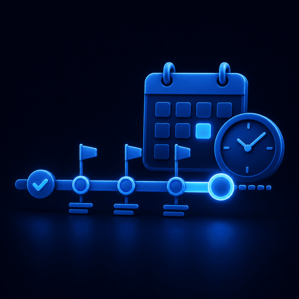 Website development timeline icon showing stages and duration